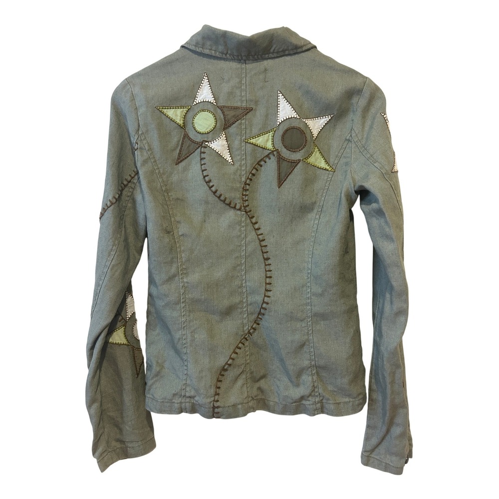 Murmur Womens Jacket Sz S Green Linen Star Patchwork Festival Boho Fairy Buttons